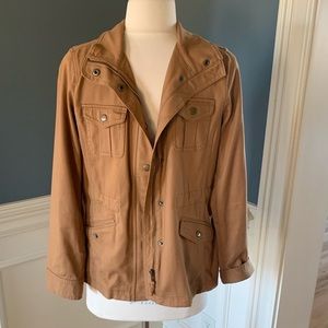 Talbots Petite Jacket Womens Small Tan Warm Brown Snaps Zips
